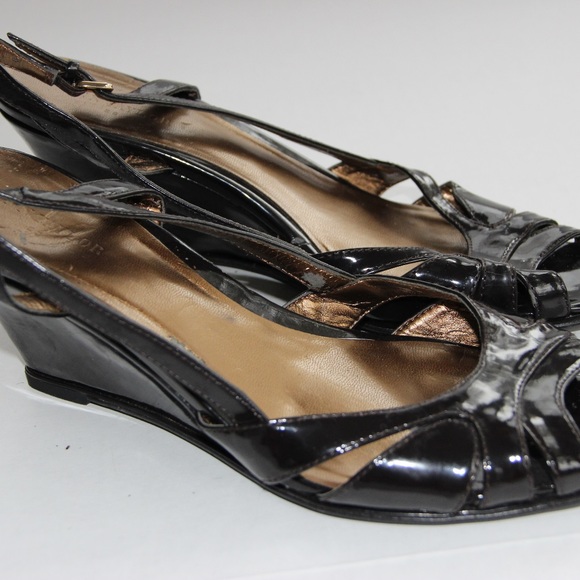 Ann Taylor Factory Brown Patent Slingback Wedge - Picture 2 of 4